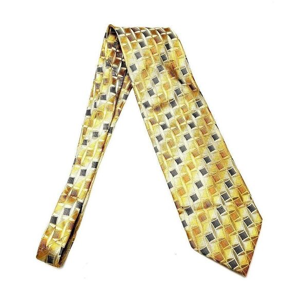 Pronto Uomo Silk Tie‎ Yellow Woven Geometric - Picture 6 of 6
